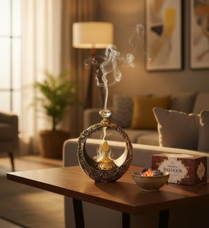 Islamic Round Crescent Frame with Hanging Golden Dome Showpiece